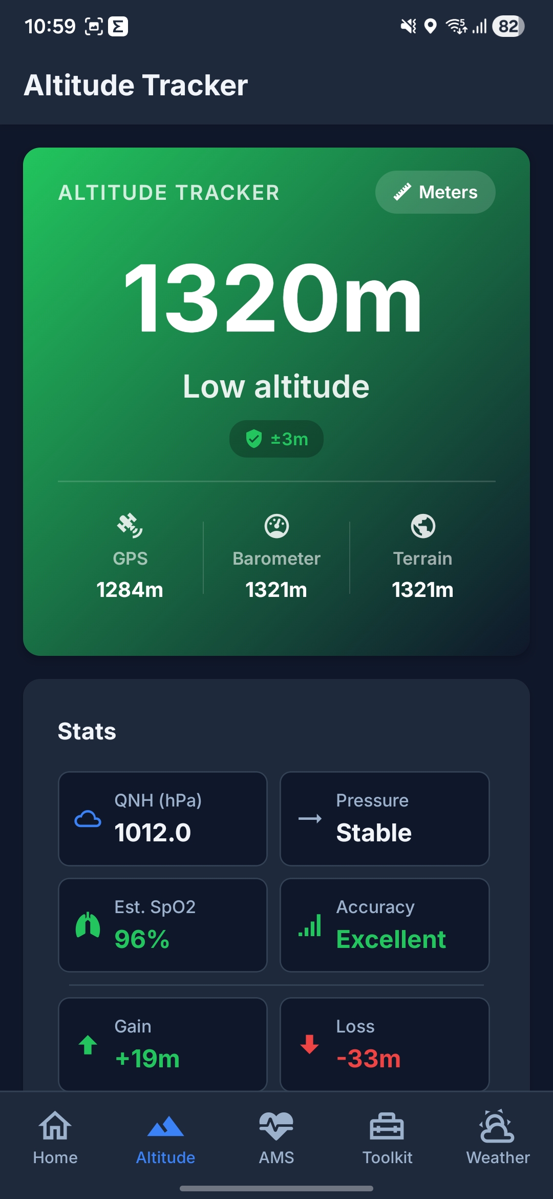 Altitude Tracker - Detailed readings from GPS, barometer, and terrain sources